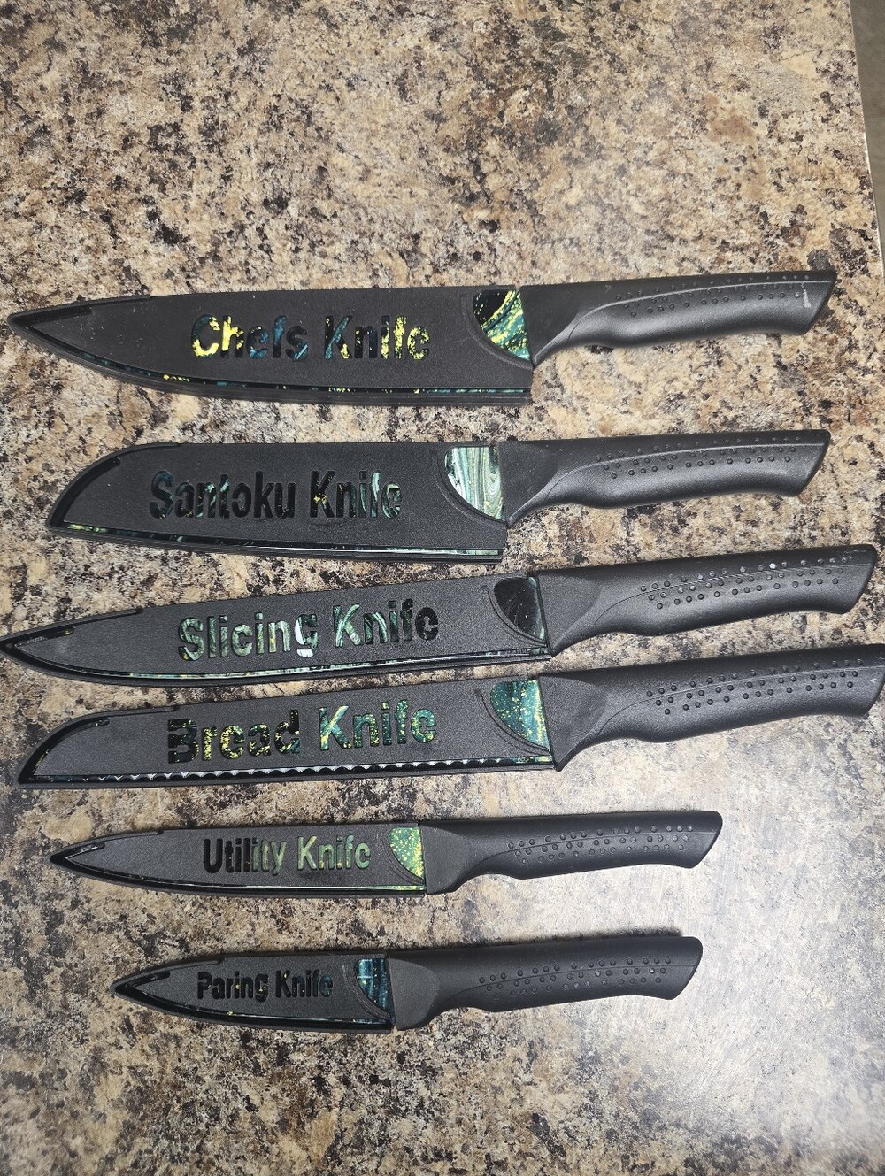 Black Multi-Piece Kitchen Knife Set with Sheaths